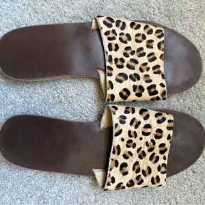 Sseko Classic slide sandal size 9 like new condition with leather leopard upper